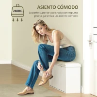 HOMCOM Banco Zapatero con Asiento Acolchado 2 Cajones Abatibles y Estante Ajustable para Entrada 104x26x47,5 cm Blanco(m-7)