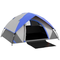 Outsunny Two Man Single Room Dome Tent, with Accessories - Dark Blue/Grey(m-10)