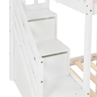 Bunk Bed with Stairs and Slide, Solid Pine Wood Frame, Children's Bed with Storage Drawers, Modern and Sturdy Design, 233L x 223W x 125H cm, White(m-9)