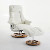 Chenille Upholstered Massage Recliner with Ottoman Footstool, 5-Point Massager, Ergonomic Backrest, 88L x 80W x 106H cm, White(m-2)