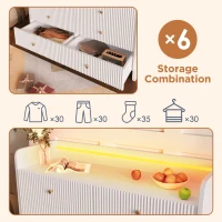 Fluted 6-Drawer Sideboard with RGB LED Lighting, Modern Storage Cabinet for Living Room, Bedroom, Dining Room, Office, 120L x 40W x 75H cm, White(m-5)