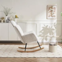 Teddy Fabric Rocking Chair with Tufted Upholstery, Padded Seat, Ergonomic Backrest, Ideal for Bedroom, Hallway, 102L x 70W x 105H cm, White(m-6)
