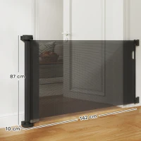 PawHut Barrera de Seguridad para Perros Retráctil con Interruptor de Cierre para Puertas Escaleras Pasillos 142x10x87 cm Negro(m-3)