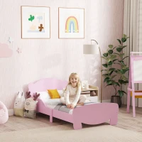 AIYAPLAY Lettino per Bambini con Testiera e Pediera a Orso e 2 Sponde Laterali, in Legno, 143.5x80x55 cm, Rosa(m-2)
