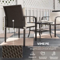 Outsunny Conjunto de Jardim de 3 Peças com 2 Cadeiras e Mesa com Prateleira e Bancada de Vidro Marrom Escuro e Creme(m-5)