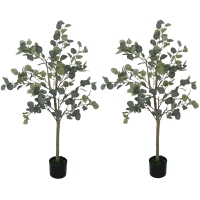 HOMCOM Set of 2 Decorative Artificial Tree, 4ft/ 120cm Silk Eucalyptus Trees with 230 Silver Dollar Leaves in Pot, Fake Plants for Home, Office, Living Room, Indoor Decor
