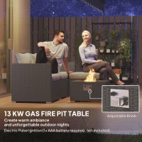 Outsunny Five Piece Rattan Garden Furniture Set with Gas Fire Pit Table and Footstool - Grey(m-5)