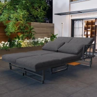 Outdoor Garden Furniture Set with 2 Sofas, Adjustable Wood Table, Galvanised Iron Frame, Cushions and Pillows, 250L x 186W x 76H cm, Grey(m-9)