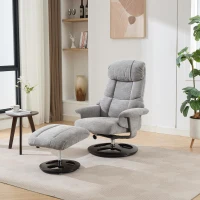 Chenille Upholstered Massage Recliner with Ottoman Footstool, 5-Point Massager, Ergonomic Backrest, 88L x 80W x 106H cm, Grey(m-1)