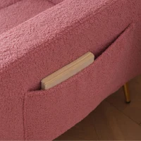Convertible Sofa Bed with Adjustable Backrest, Gold Legs, Side Pockets, Sherpa Fabric Sleeper Sofa for Bedroom, 176L x 64W x 75H cm, Pink(m-9)