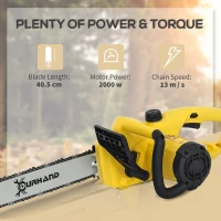 DURHAND 2000W Powerful Electric Chainsaw, 16" Aluminium Blade Portable Corded Chain Saw, 7250rpm Chain Saw for Garden Tree Pruning, 13m/s Chain Speed Auto Chain Lubrication to Cut Wood, Yellow(m-4)
