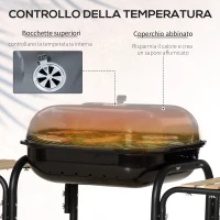 Outsunny Barbecue a Carbone con Coperchio, Ripiani e Ruote, Completo di Spatola, Pinza e Coltello, Nero(m-4)