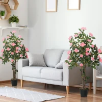 HOMCOM Set of Two Faux Rose Plants, with Pots(m-8)
