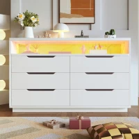 Marbled 6-Drawer Sideboard with RGB LED Lighting, Modern Storage Cabinet for Living Room or Home Office, 120L x 40W x 85H cm, White(m-7)