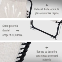 Outsunny Sezlong portabil din otel si material tip plasa, care permite circularea aerului, cu spatar reglabil pe 4 pozitii, 197x58x26 cm, negru si crem(m-5)