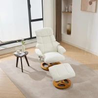 Chenille Upholstered Massage Recliner with Ottoman Footstool, 5-Point Massager, Ergonomic Backrest, 88L x 80W x 106H cm, White(m-4)