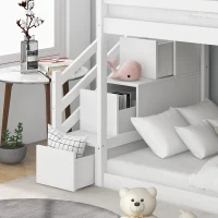 Bunk Bed with Stairs and Slide, Solid Pine Wood Frame, Children's Bed with Storage Drawers, Modern and Sturdy Design, 233L x 223W x 125H cm, White(m-6)
