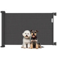 PawHut Barrera de Seguridad para Perros Retráctil con Interruptor de Cierre para Puertas Escaleras Pasillos 142x10x87 cm Negro(m-10)