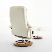 PU Upholstered Massage Recliner with Ottoman Footstool, 5 Points Massager, Ergonomic Backrest, Swivel Function, 88L x 80W x 106H cm, White(m-12)