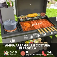 Outsunny Barbecue a Gas con Fornello Laterale, Tavolino e Armadietto, in Acciaio e PP, 129.5x56x110 cm, Nero(m-4)