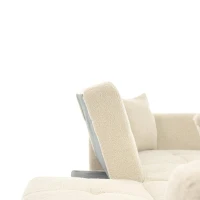 Sherpa Convertible Sofa Bed with 2 Side Pockets, Adjustable Backrest, Gold Legs, Elegant Loveseat for Bedroom, 176L x 64W x 75H cm, Beige(m-10)