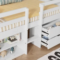3ft Storage Bed with 2 Drawers and Compartments, Pine and Particle Board, for Children's Room - White(m-7)