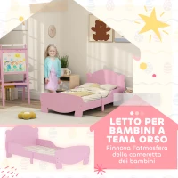 AIYAPLAY Lettino per Bambini con Testiera e Pediera a Orso e 2 Sponde Laterali, in Legno, 143.5x80x55 cm, Rosa(m-6)