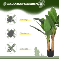 HOMCOM Planta Artificial Bananera de 120 cm con Maceta y 15 Hojas Realistas Planta Tropical Sintética para Decoración Interior(m-5)
