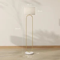 HOMCOM Lampada da Terra Moderna con Paralume in Tessuto, Doppio Tubo Metallico e Interruttore a Pedale, Oro(m-3)