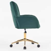 Height-Adjustable Swivel Chair with 360° Revolving Wheels, Gold Legs, Velvet Armchair for Home Office, 64L x 62W x 92.5-99H cm, Green(m-8)