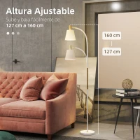 HOMCOM Lámpara de Pie LED con Altura Ajustable y Pantalla para Lectura 49x21x127-160 cm Blanco y Dorado(m-5)