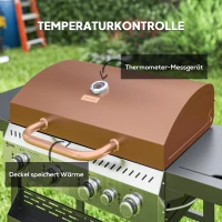 Outsunny Gasgrill, BBQ-Grill, 4 Hauptbrenner, 1 Seitenkocher, 1 Warmhalteplatte; 135 x 55 x 103 cm, Schwarz(m-5)