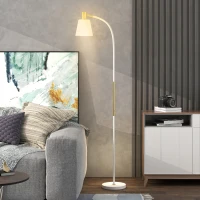 HOMCOM Lámpara de Pie LED con Altura Ajustable y Pantalla para Lectura 49x21x127-160 cm Blanco y Dorado(m-7)
