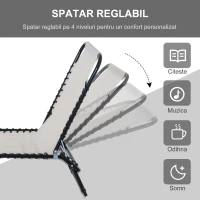 Outsunny Sezlong portabil din otel si material tip plasa, care permite circularea aerului, cu spatar reglabil pe 4 pozitii, 197x58x26 cm, negru si crem(m-4)