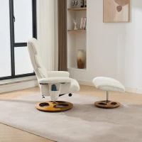 Chenille Upholstered Massage Recliner with Ottoman Footstool, 5-Point Massager, Ergonomic Backrest, 88L x 80W x 106H cm, White(m-6)