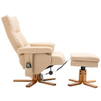 HOMCOM Relaxsessel Massagesessel mit Fußhocker Stauraum Liegefunktion Fernsehsessel mit Massagefunktion TV Sessel 145°-Neigung Polyester Cremeweiß 80 x 86 x 99 cm(m-14)