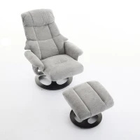 Chenille Upholstered Massage Recliner with Ottoman Footstool, 5-Point Massager, Ergonomic Backrest, 88L x 80W x 106H cm, Grey(m-11)