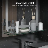 kleankin Espejo para Baño 50x70 cm con 3 Colores de Luz Estante de Vidrio Función de Memoria e Interruptor Táctil Plata(m-5)