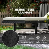 Outsunny Bain de soleil chaise longue avec coussin en résine tressée inclinable avec roulettes, 198 x 65 x 85 cm, crème(m-6)