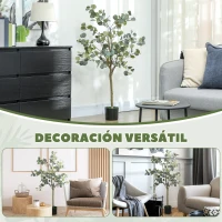 HOMCOM Planta Artificial Decorativa de 120 cm Eucaliptus Sintético con 230 Hojas en Maceta para Interior Verde(m-8)