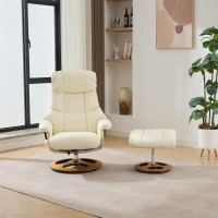 PU Upholstered Massage Recliner with Ottoman Footstool, 5 Points Massager, Ergonomic Backrest, Swivel Function, 88L x 80W x 106H cm, White(m-4)