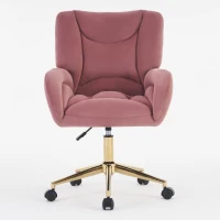 Height-Adjustable Velvet Swivel Office Chair with Universal Wheels, Metal Base, Ideal for Indoor Office Spaces, 64L x 62W x 92.5-99H cm, Pink(m-6)