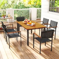 Outsunny Set de Grădină din 7 Piese cu Masă și 6 Scaune Stivuibile cu Brațe, 150x90x75 cm, Lemn Natural(m-8)