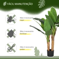 HOMCOM Planta Artificial Ø17x120 cm Bananeira Atificial com Vaso e 15 Folhas Planta Artificial Decorativa para Interior Verde(m-5)