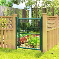 Outsunny Porta de Jardim 97x150 cm Porta para Vedação de Barra de Aço com Puxador Fechadura e 3 Chaves para Exterior Pátio Verde(m-7)