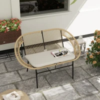 Outsunny Banc de jardin 2 places, banc extérieur jardin en acier, style Acapulco, avec dossier et coussin, 126 x 72 x 83 cm, kaki(m-8)