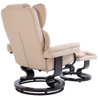 HOMCOM Relaxsessel mit Hocker, Liegefunktion, drehbar, bis 160 kg, Kunstleder, Metallrahmen, creme, 80 x 79 x 100 cm(m-10)