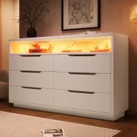 Marbled 6-Drawer Sideboard with RGB LED Lighting, Modern Storage Cabinet for Living Room or Home Office, 120L x 40W x 85H cm, White(m-9)