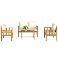 Outsunny Four-Piece Acacia Wood Garden Sofa Set - Teak/Cream(m-11)