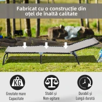 Outsunny Sezlong portabil din otel si material tip plasa, care permite circularea aerului, cu spatar reglabil pe 4 pozitii, 197x58x26 cm, negru si crem(m-6)